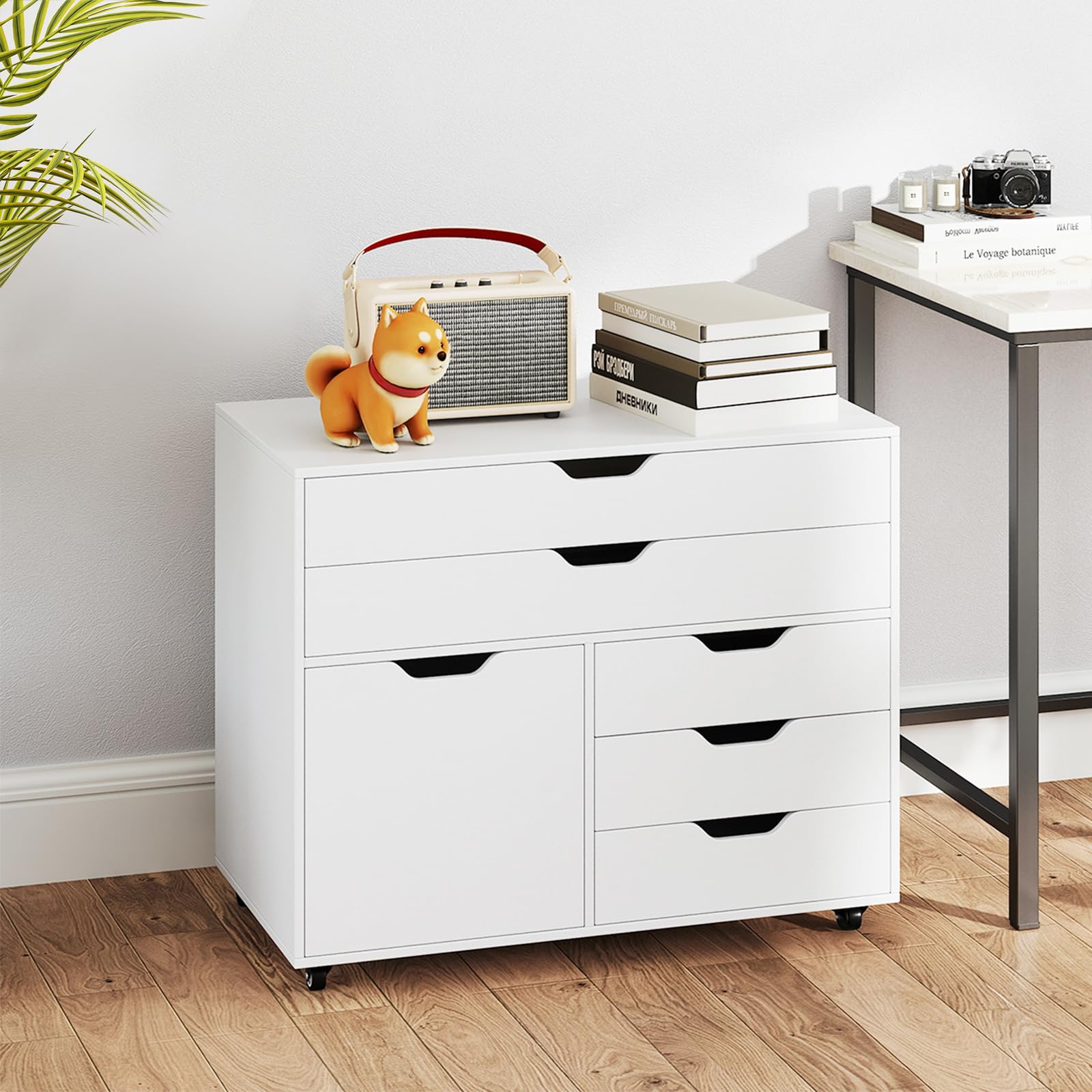 Giantex File Cabinet, Rolling Lateral Filing Cabinet with 2 Large Drawers, 3 Small Drawers