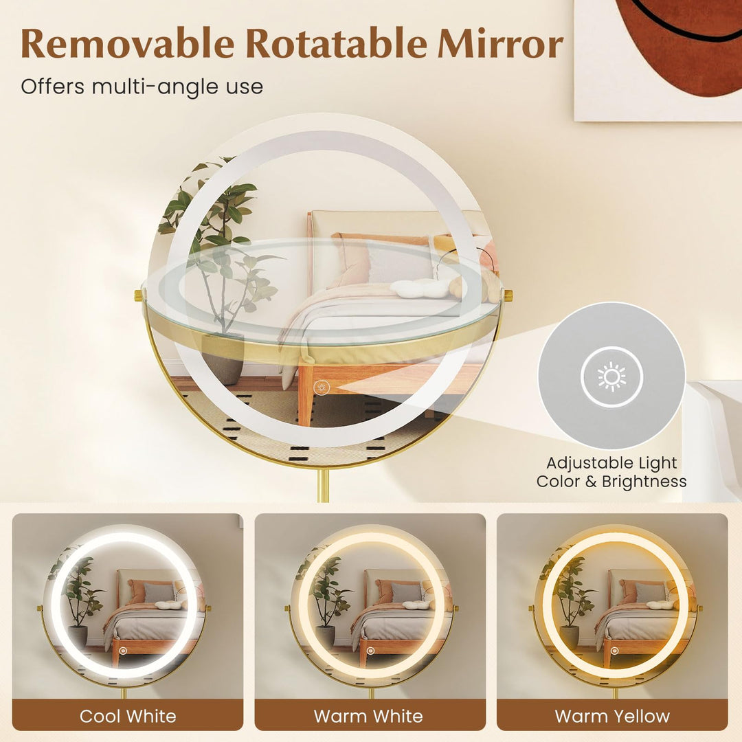 CHARMAID 55'' Vanity Desk with LED Mirror & Lighted Fluted Cabinet