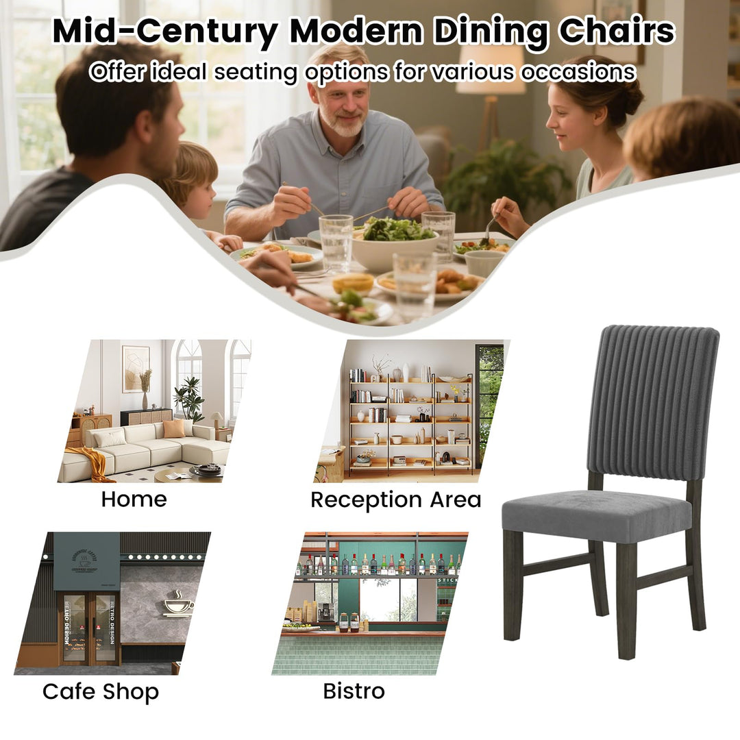 Giantex Dining Chairs Set of 2/4 Mid-Century Velvet Fabric Upholstered Chairs with Rubber Wood Legs Thick Padded Seat
