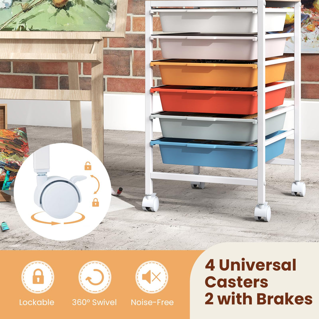 Giantex 6-Drawer Rolling Storage Cart with Wooden Tabletop