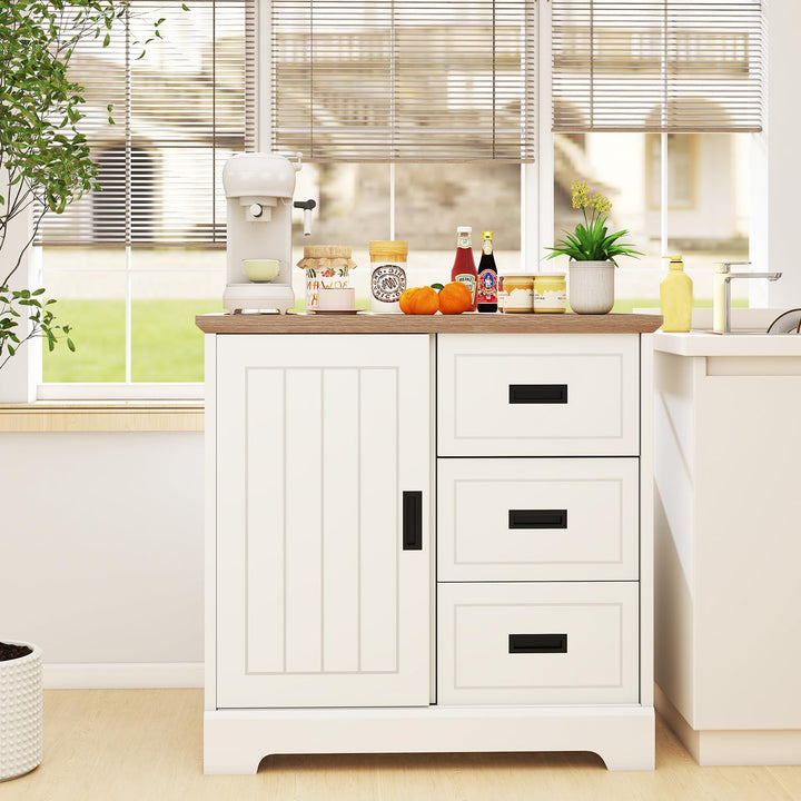 Giantex Small Sideboard Buffet Cabinet Farmhouse Kitchen Storage Cabinet with Fluted Sliding Door