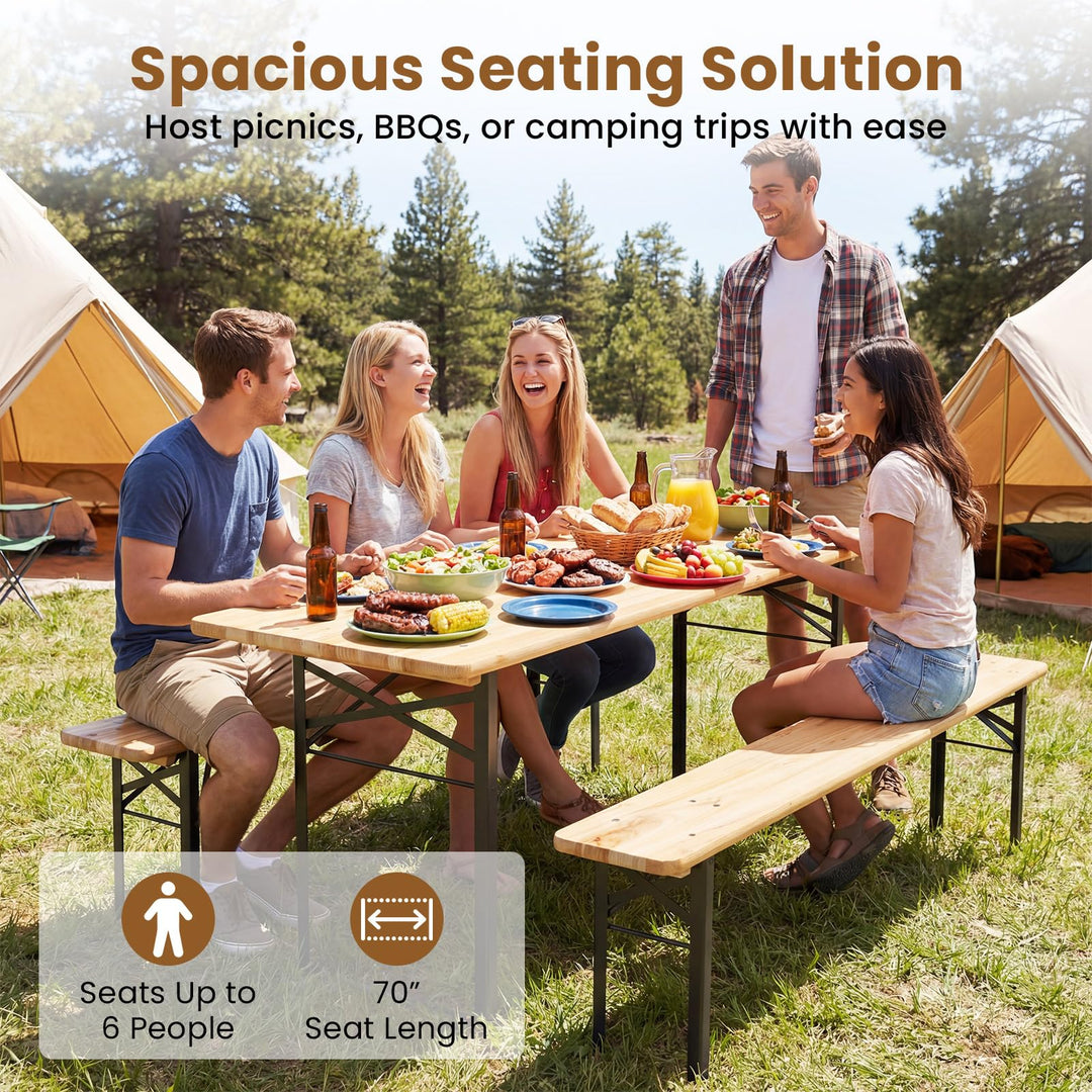 3-Piece Folding Picnic Table with Benches Set (70&