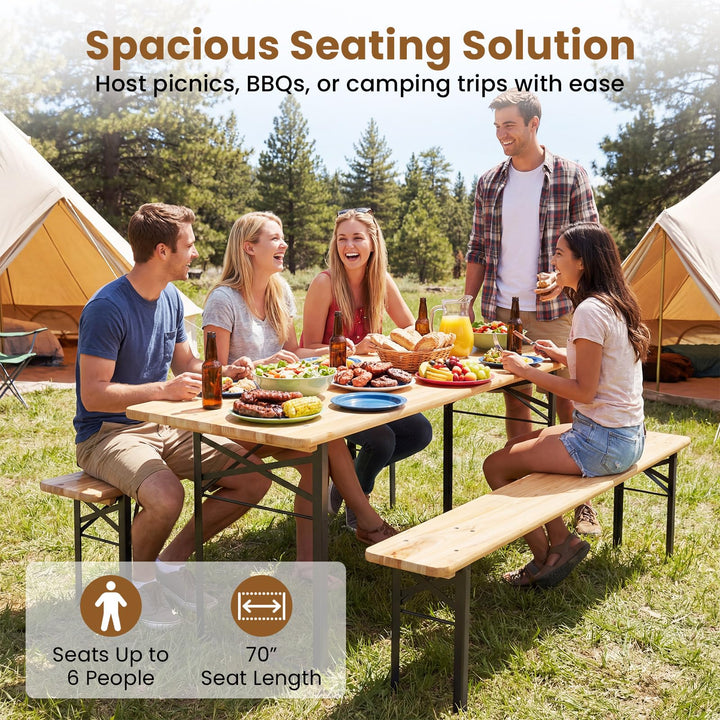 3-Piece Folding Picnic Table with Benches Set (70&