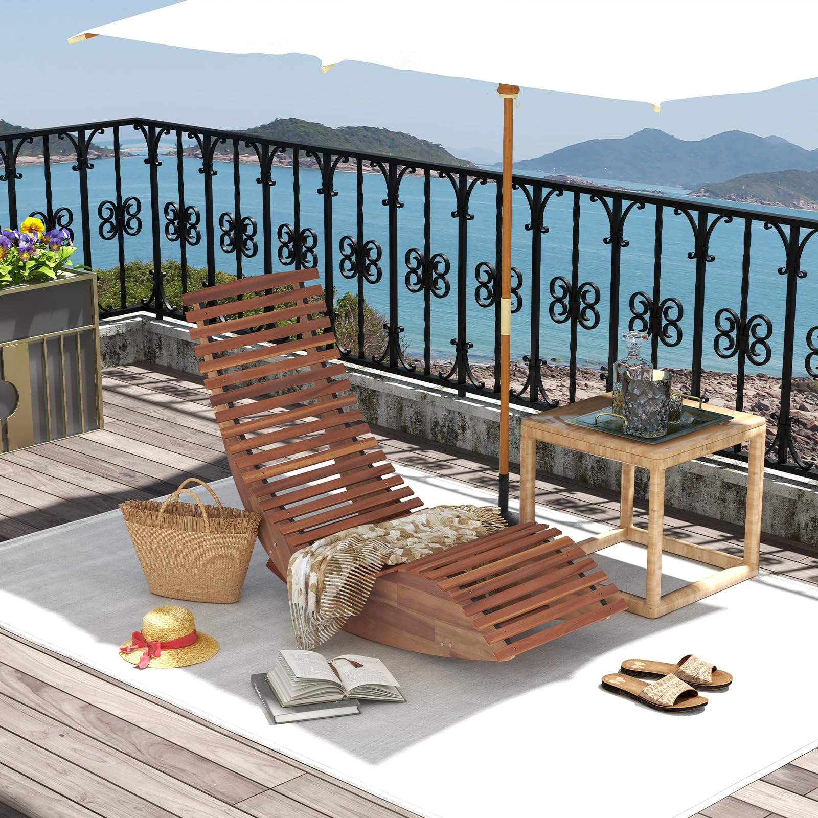 Giantex Outdoor Chaise Lounge Chair - Acacia Wood Outdoor Lounger, Patio Lounge Chair with Slatted Design