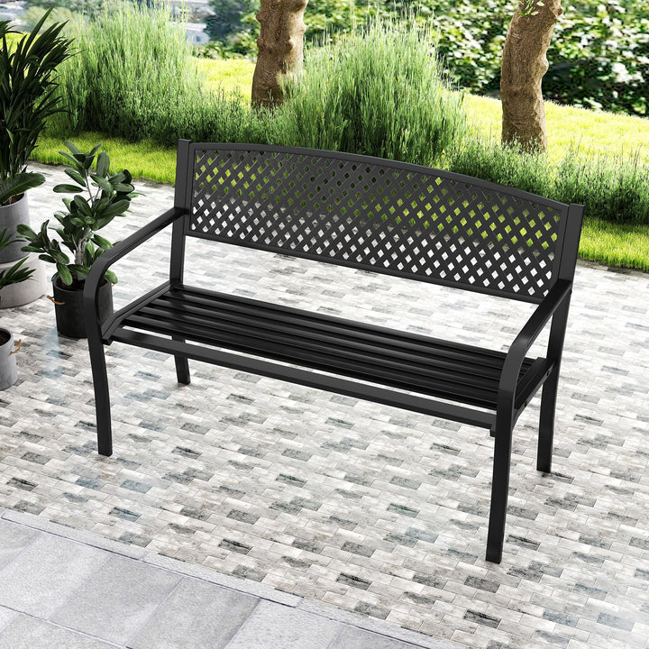 Giantex Metal Outdoor Bench with Mesh Pattern Backrest (50"×24"×33.5")