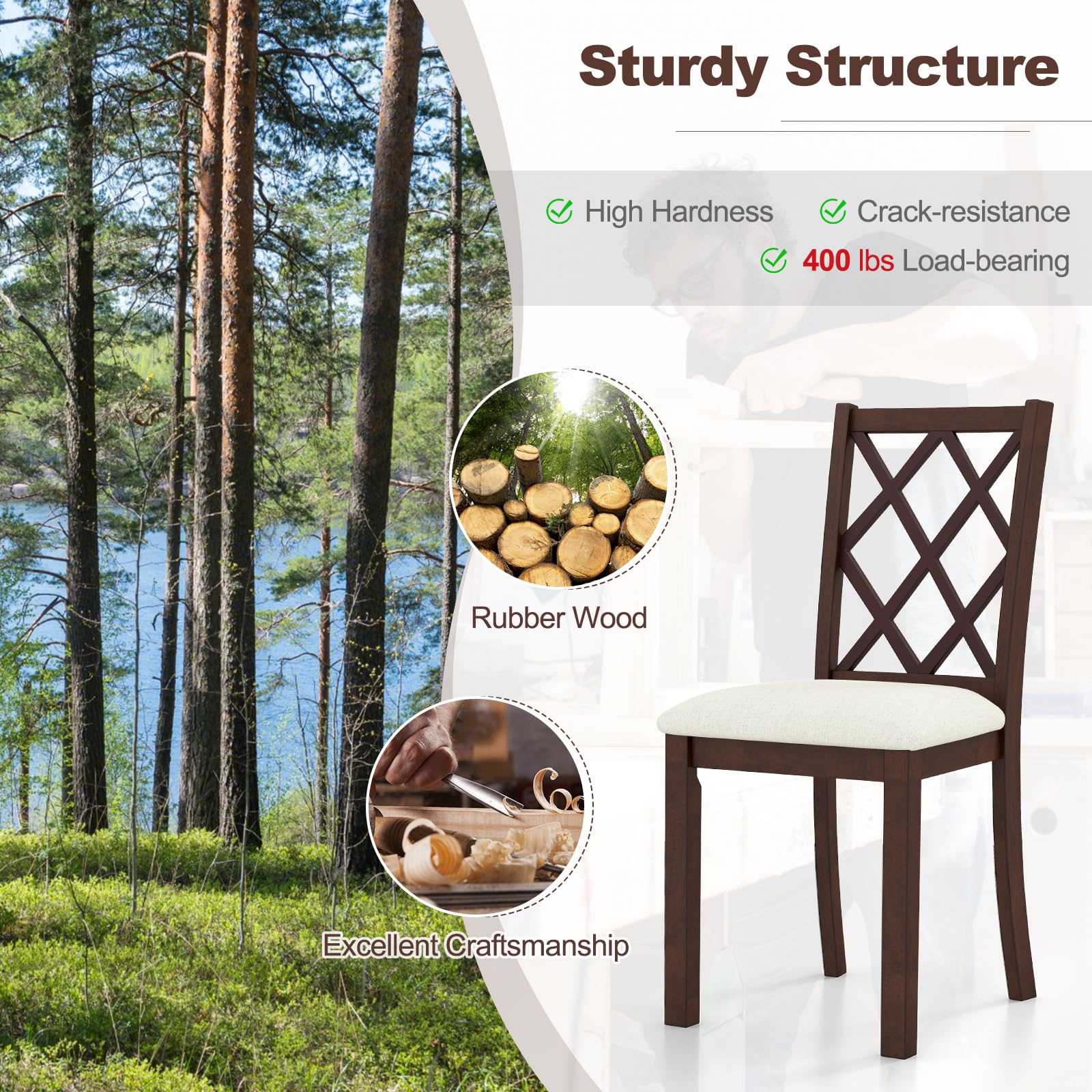 Giantex Wood Dining Chairs Set of 2, Farmhouse Kitchen Chair with Rubber Wood Legs, Max Load 400 Lbs