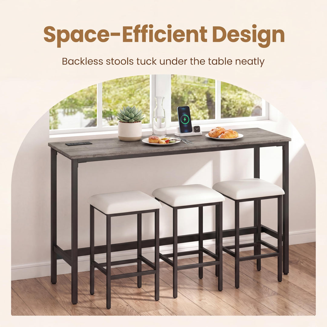 Giantex 4 Piece Bar Table and Chairs Set with Power Outlet
