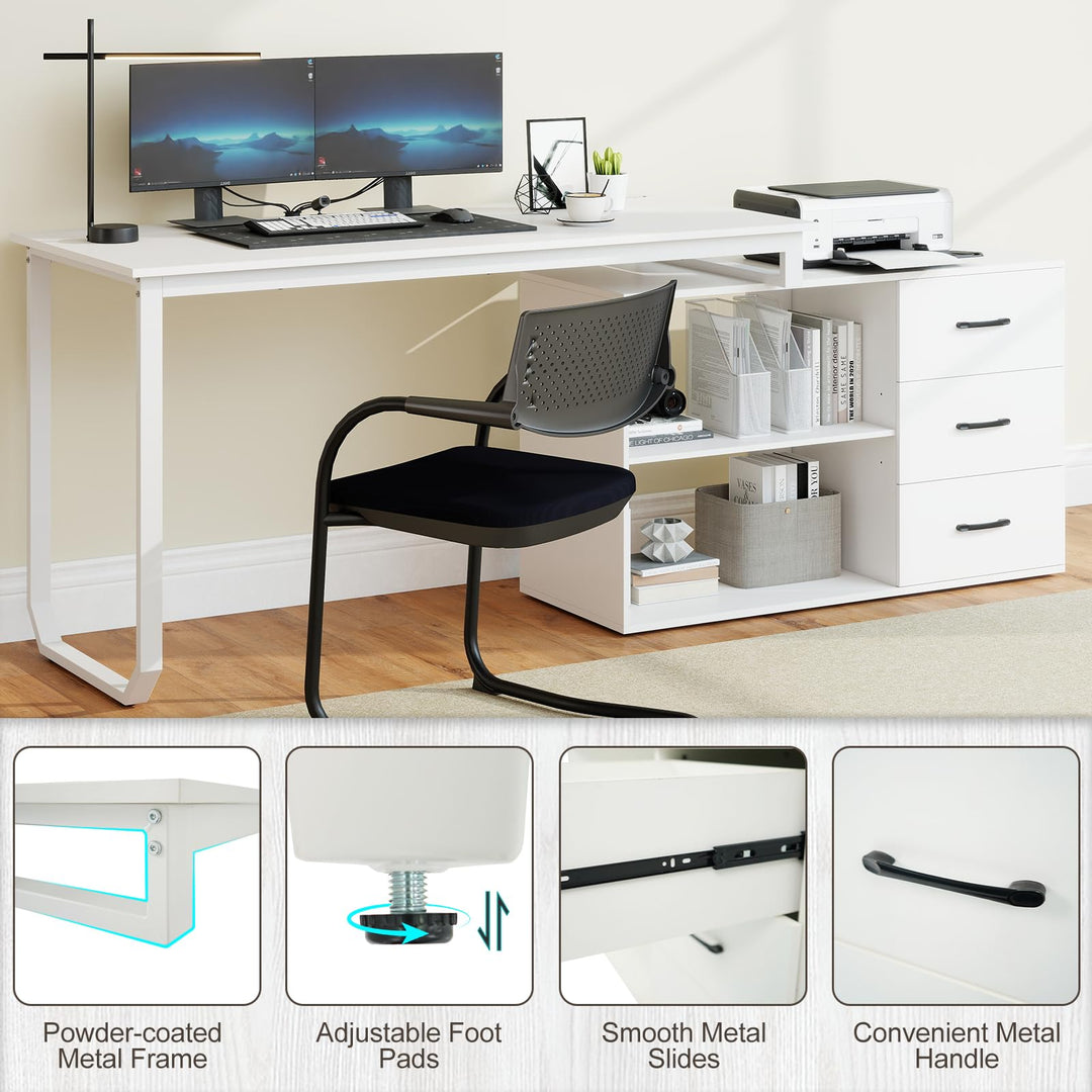 Giantex 55 Inch L-Shaped Desk with Charging Station