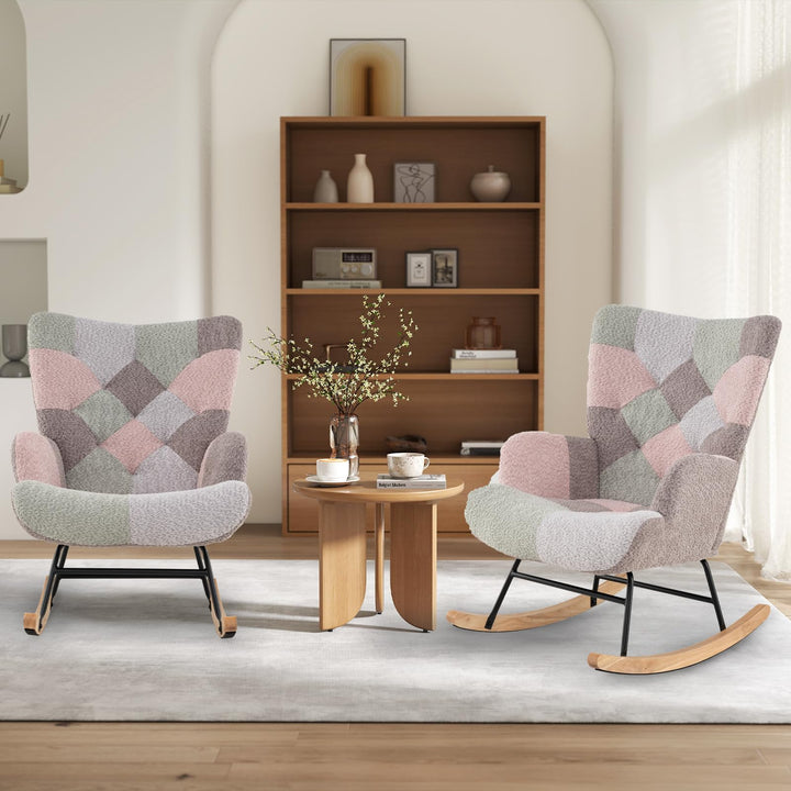 Giantex Rocking Chair Nursery Teddy Upholstered Glider Rocker w/Ergonomic High Backrest