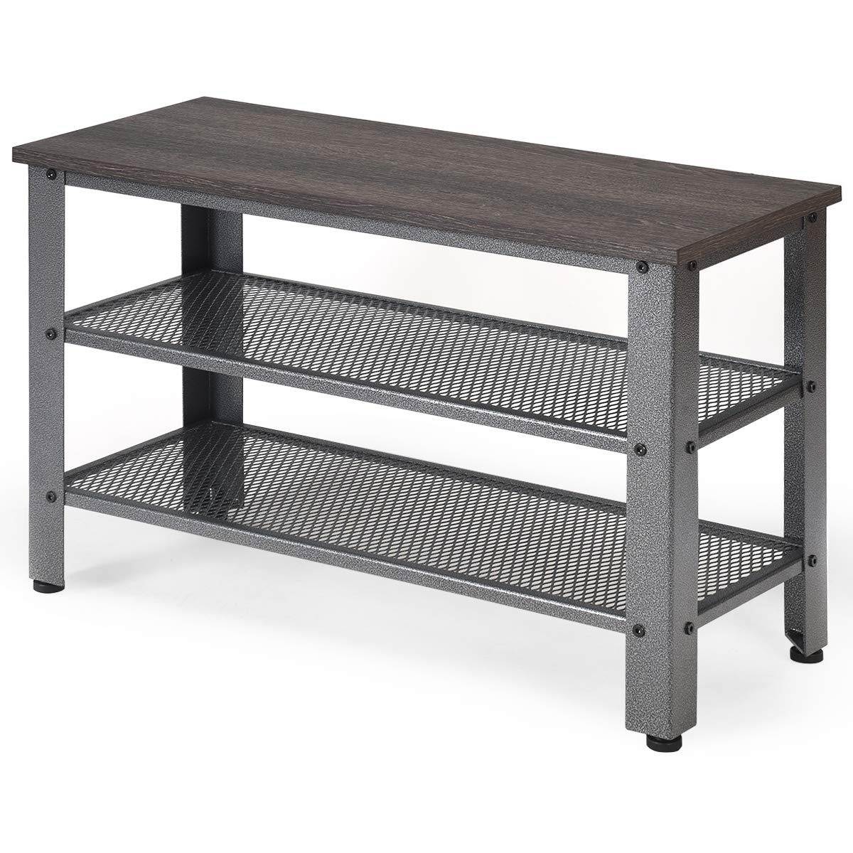 Giantex 3-Tier Shoe Bench, Industrial Shoe Rack with 2 Mesh Storage Shelves