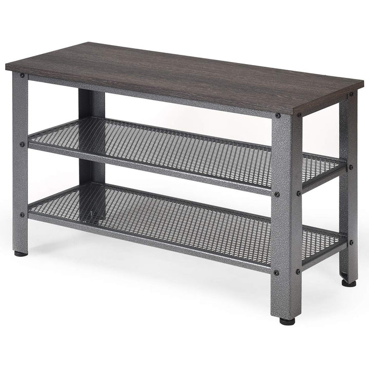 Giantex 3-Tier Shoe Bench, Industrial Shoe Rack with 2 Mesh Storage Shelves