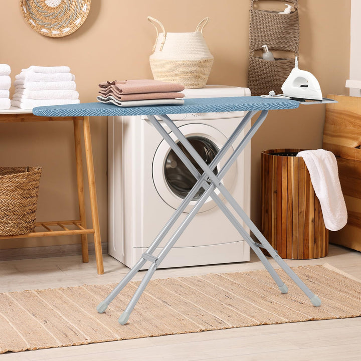 Giantex Full Size Ironing Board with Iron Rest, 57" x 15" Carbon Steel Iron Table with 7-Level Height & Heat Resistant Cover
