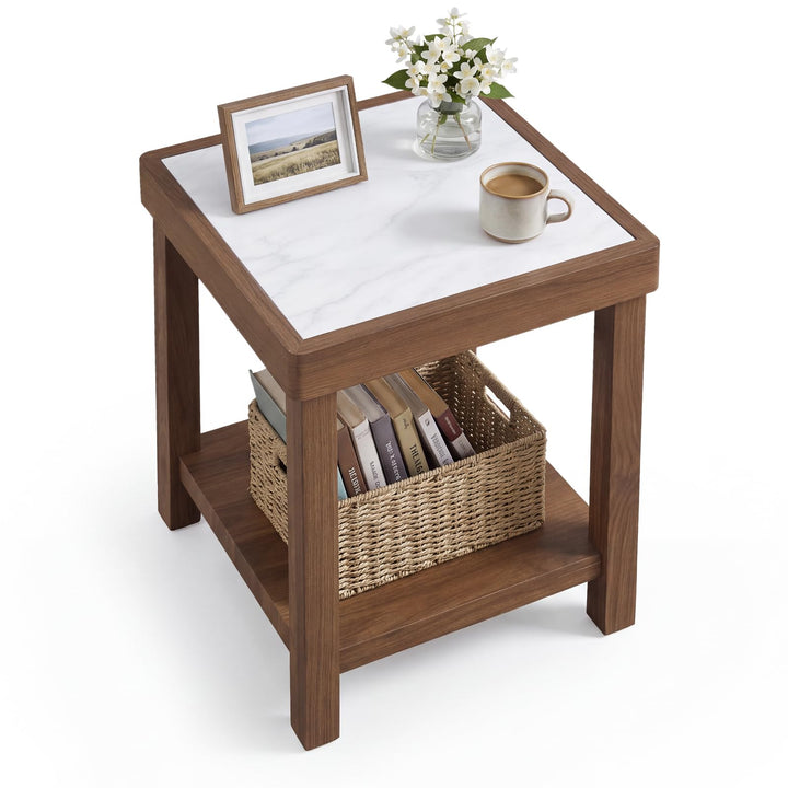 GIANTEX 2-Tier Square End Table with Tempered Glass Top (1/2)