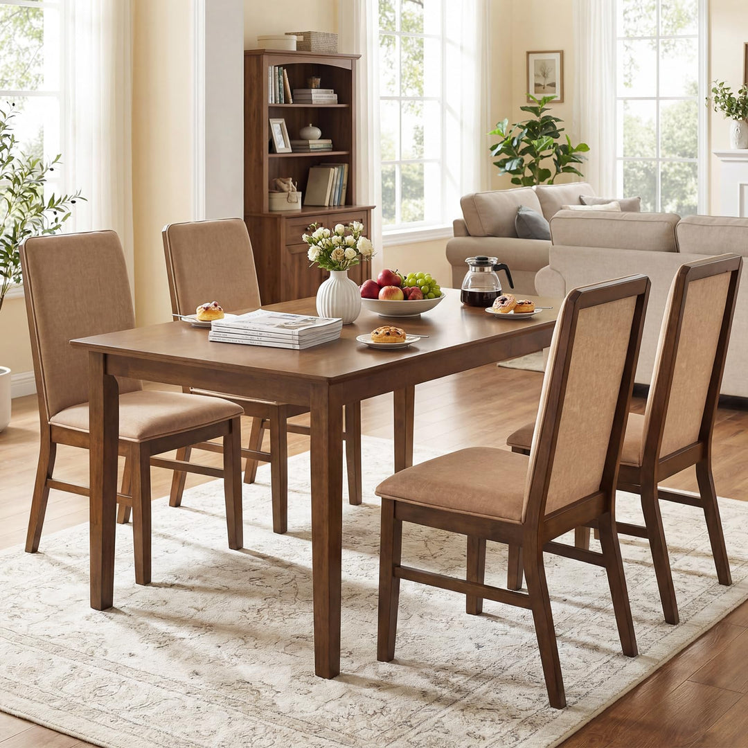 Giantex Upholstered Dining Chairs | High Back Padded Fabric Kitchen Chairs with Solid Rubber Wood Legs