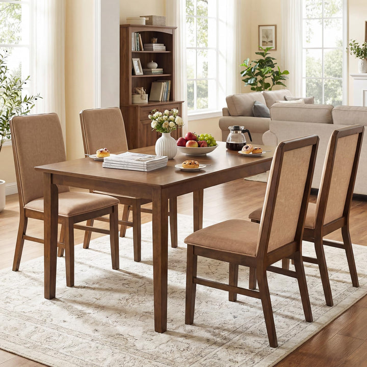 Giantex Upholstered Dining Chairs | High Back Padded Fabric Kitchen Chairs with Solid Rubber Wood Legs