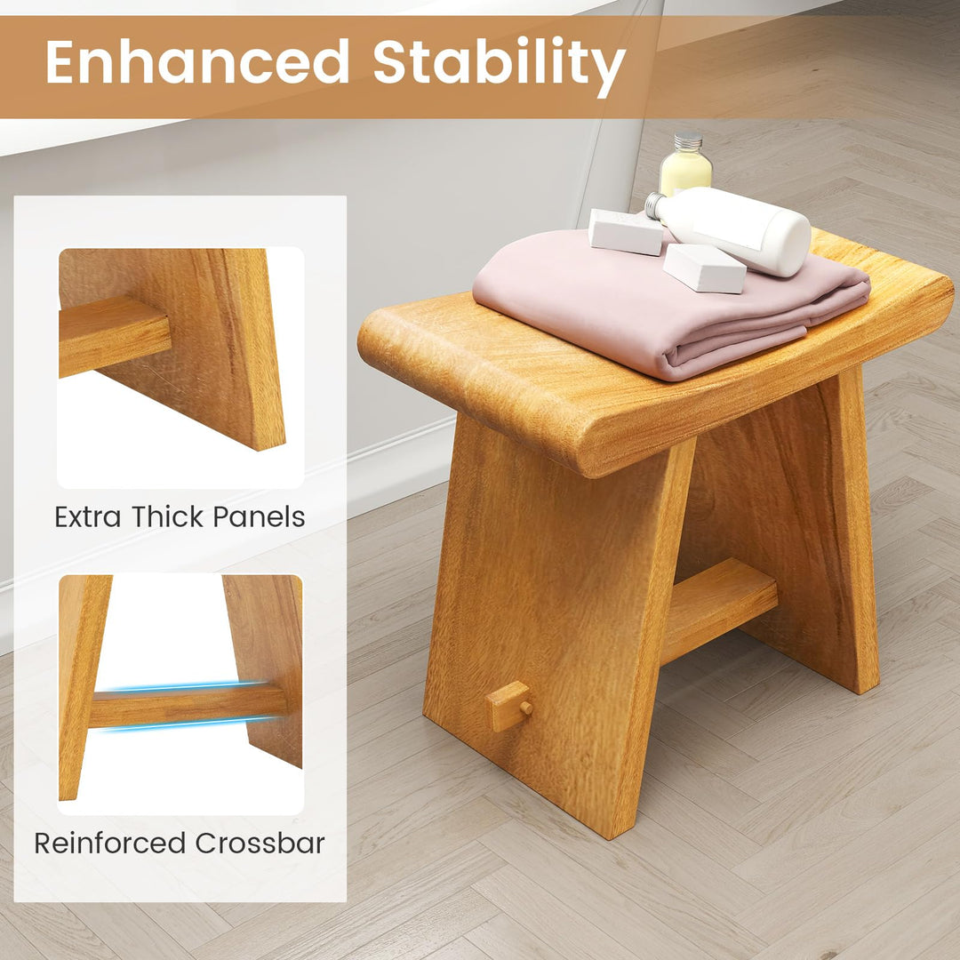 Giantex Teak Shower Bench Stool for Bathroom Fully Assembled Wooden Bath Seat 19.5''L x 12''W x 18''H