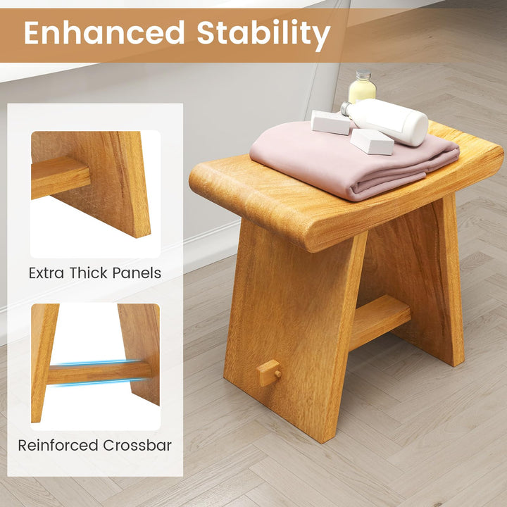 Giantex Teak Shower Bench Stool for Bathroom Fully Assembled Wooden Bath Seat 19.5''L x 12''W x 18''H