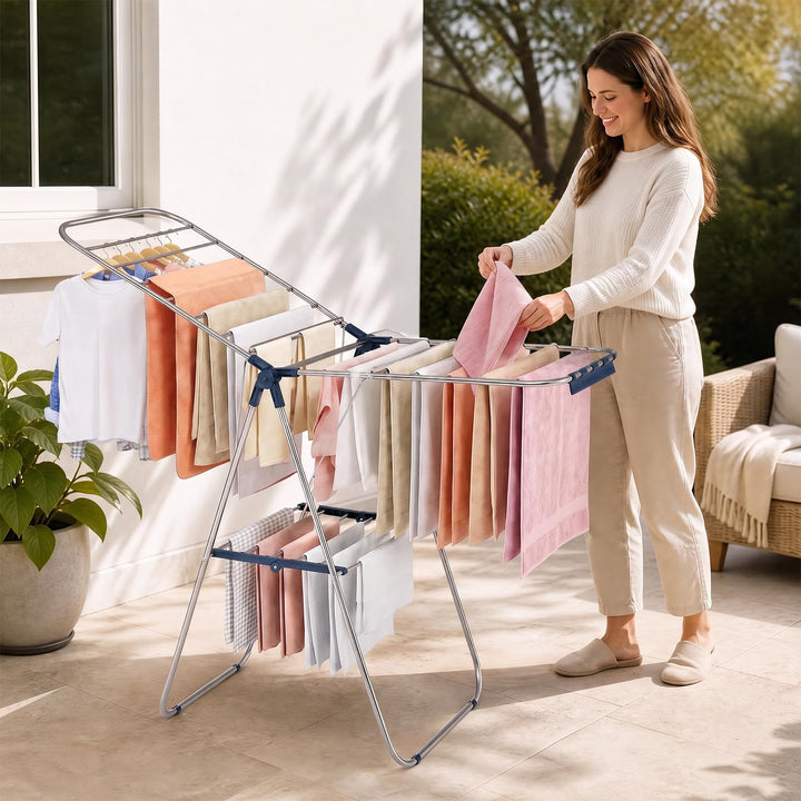 GIANTEX 60" L 2-Tier Foldable Clothes Drying Rack with Sock Clips