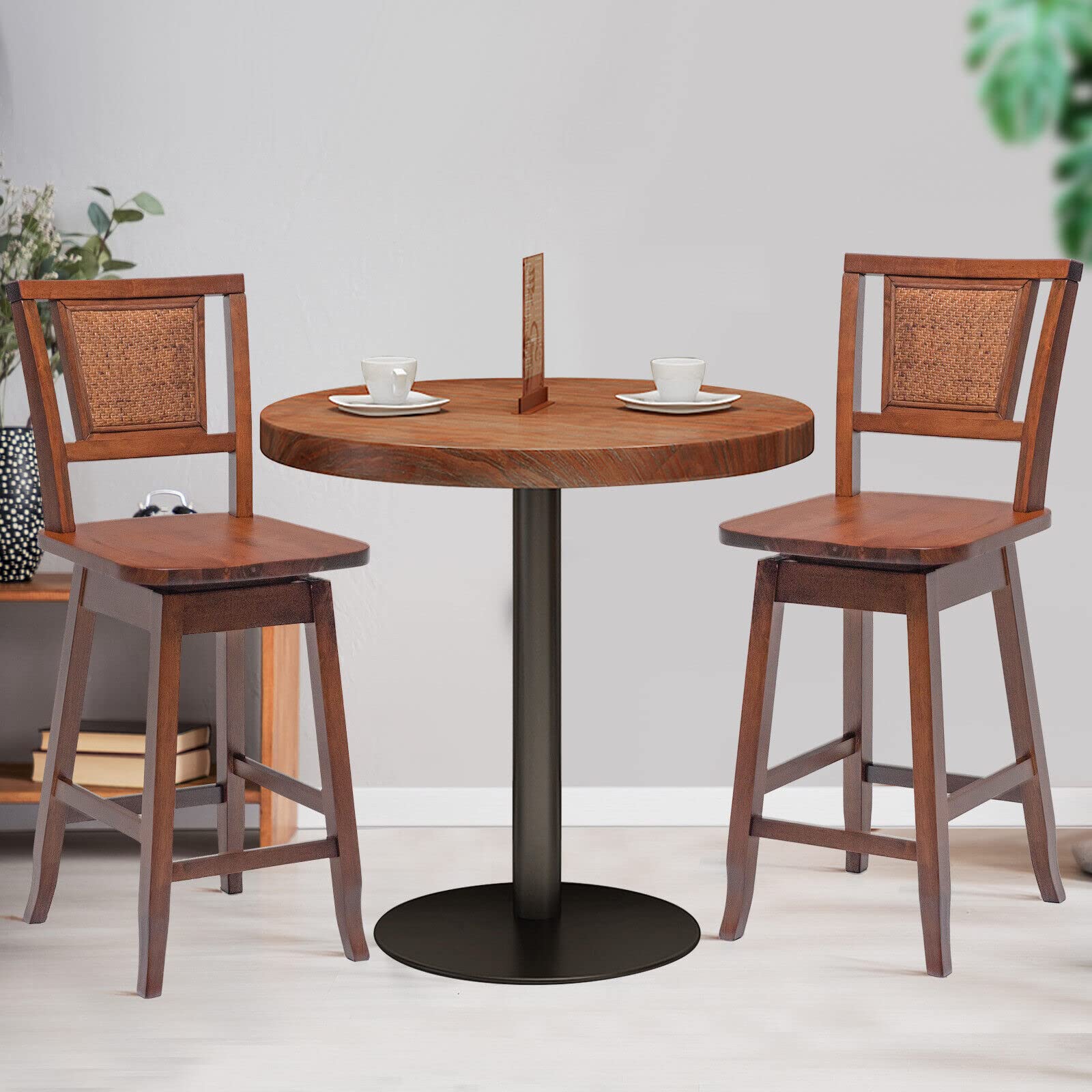 Giantex 24.5 Inch Counter Height Bar Stool with Rattan Back