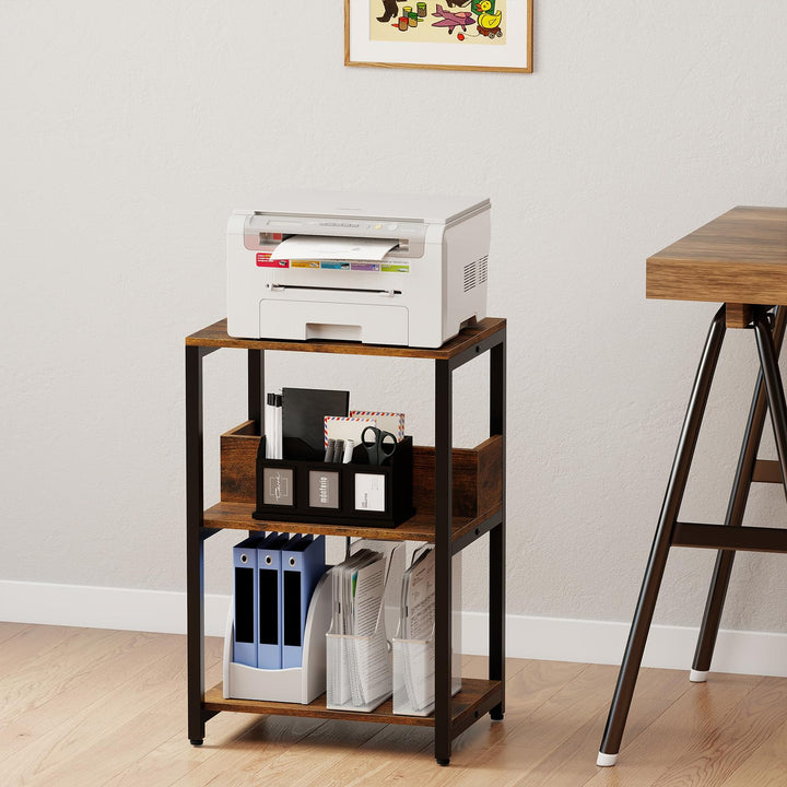 Giantex Side Table with Charging Station - Industrial 3-Tier Bedside Table w/Open Storage Shelves