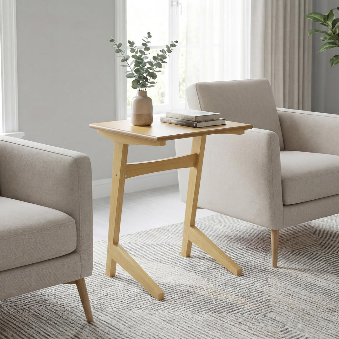 Giantex C-Shaped Wooden End Table w/Solid Rubber Wood Frame