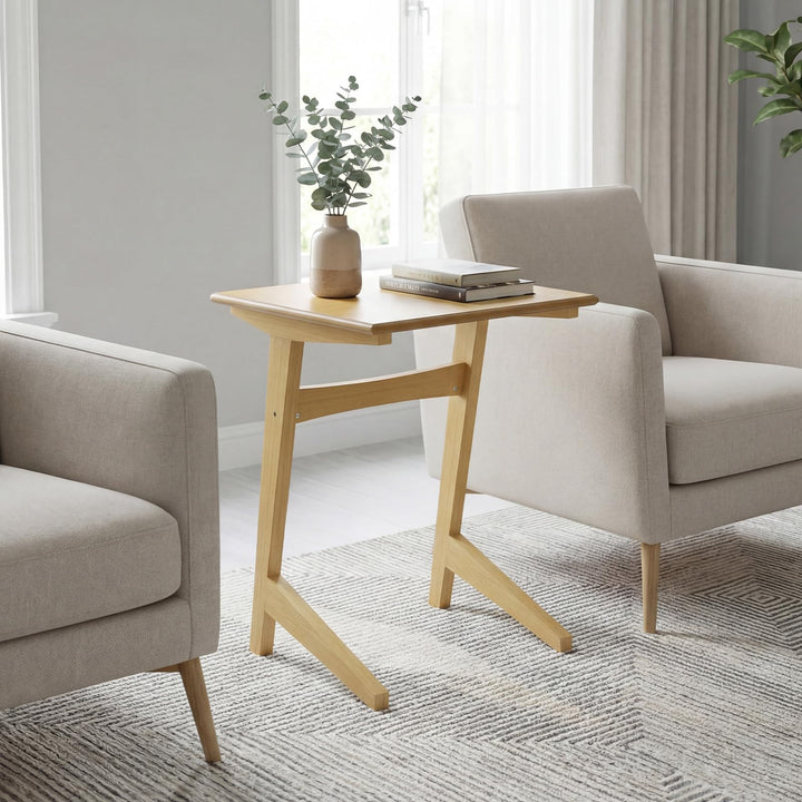 Giantex C-Shaped Wooden End Table w/Solid Rubber Wood Frame