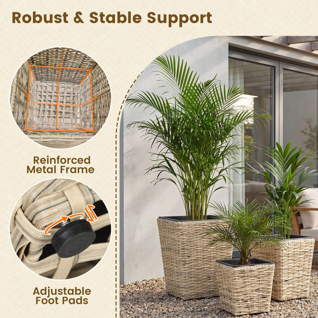 Giantex 3-Piece Rattan Planter Box Kit with Removable Plastic Liners