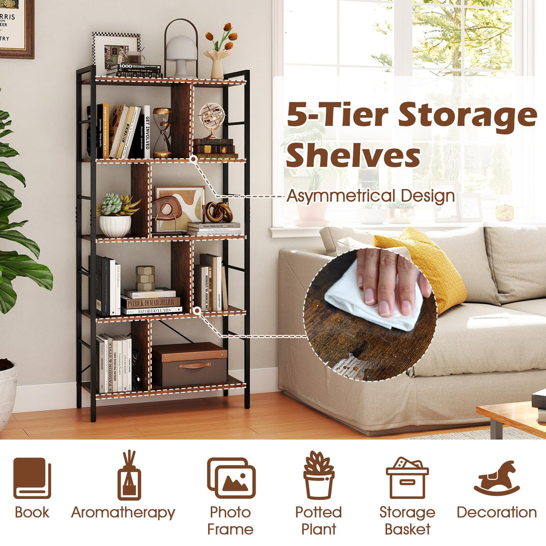 Giantex 5-Tier Tall Bookshelf 61" Industrial Bookcase w/Metal Frame