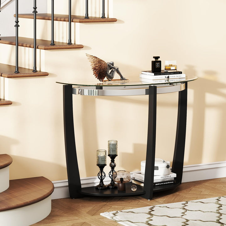 Giantex 2-Tier Glass Console Table Half Moon Modern Entryway Table