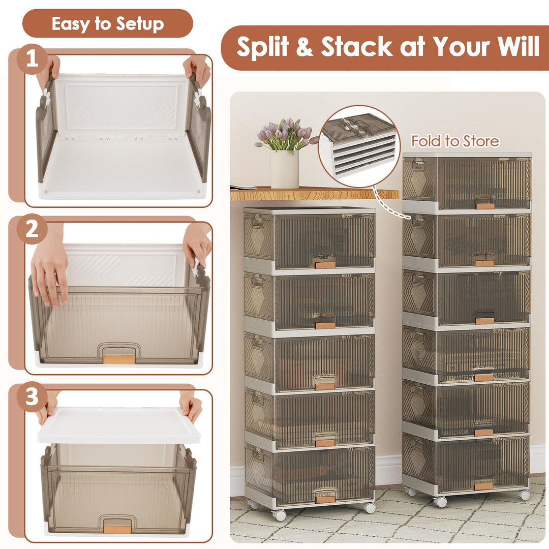 Giantex 6 Tier Stackable Storage Bins with Lids 27 Gal Foldable Shoe Storage Box