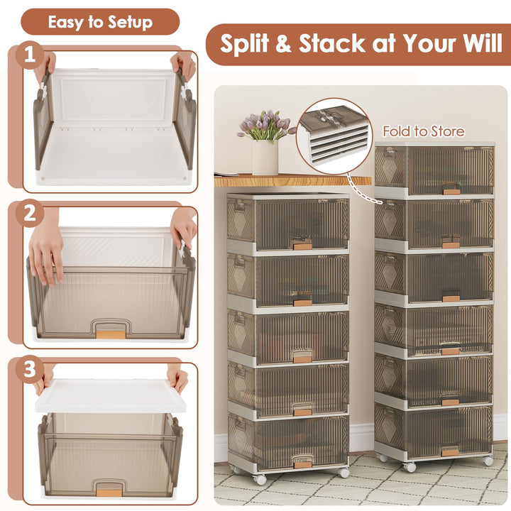 Giantex 6 Tier Stackable Storage Bins with Lids 27 Gal Foldable Shoe Storage Box