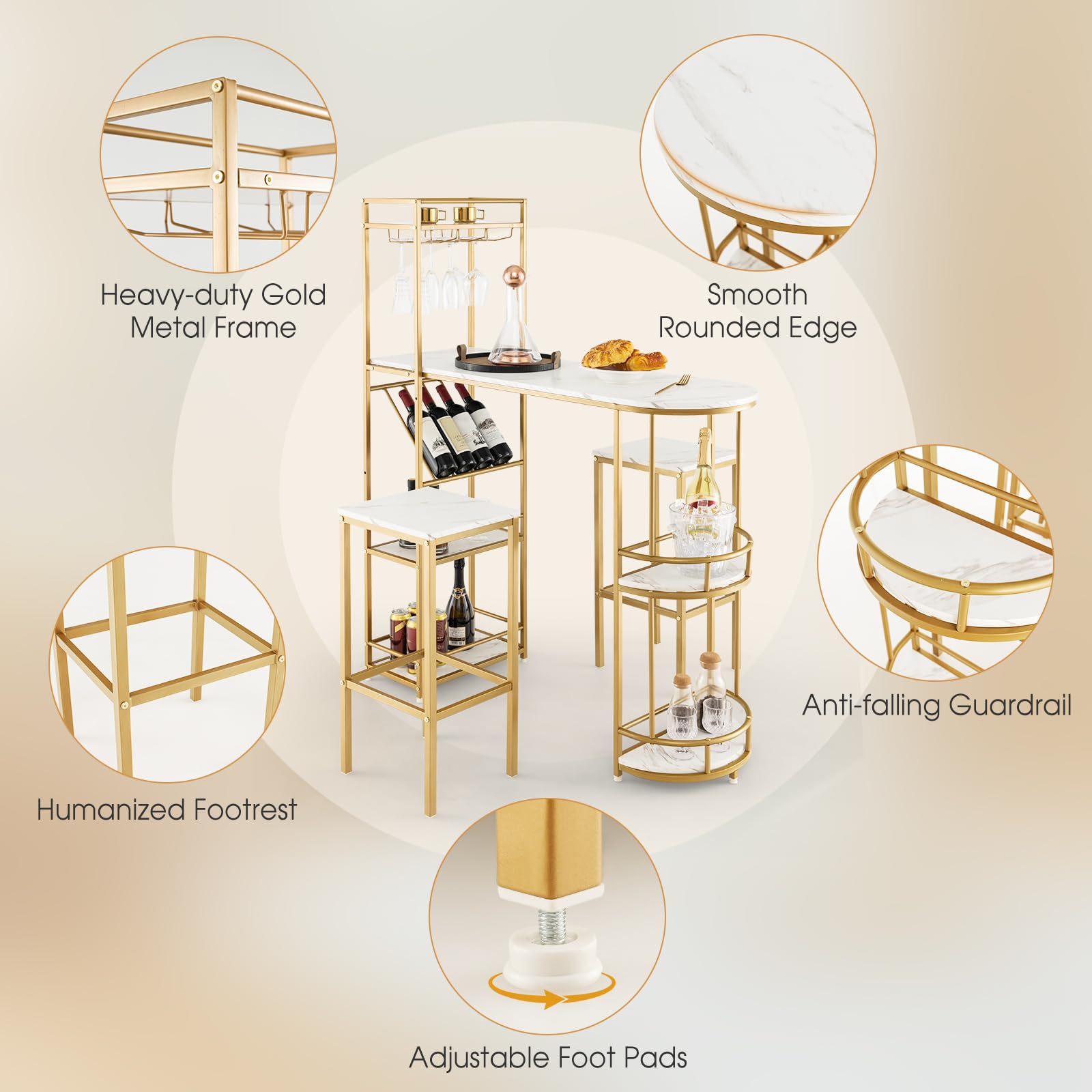 Giantex 3-Piece Bar Table Set - Dining Table & Stools Set for 2