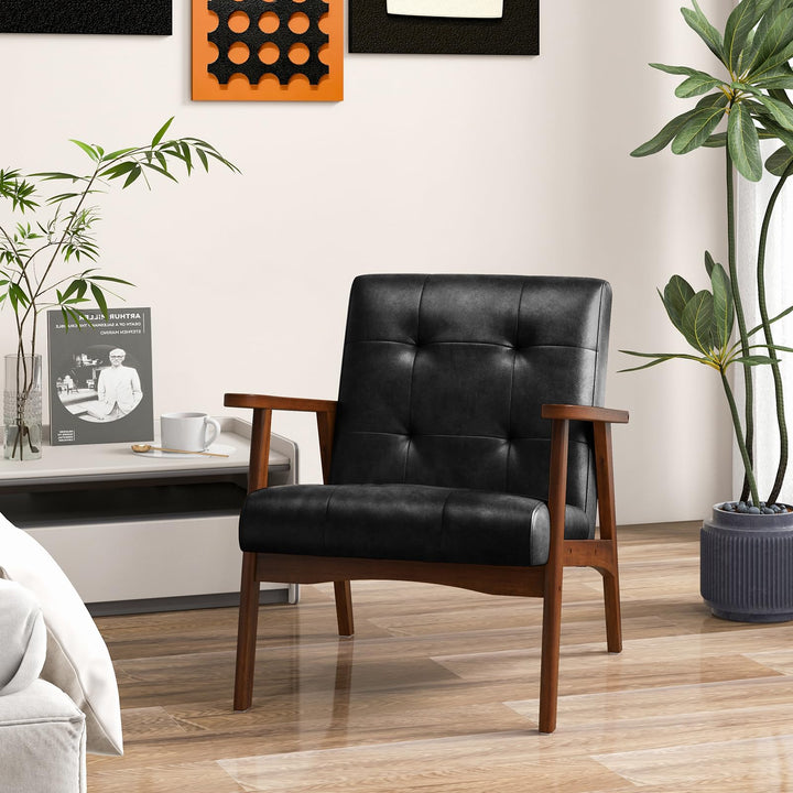 Giantex Mid Century Modern Accent Chair, Upholstered Tufted Armchair with Solid Rubber Wood Frame