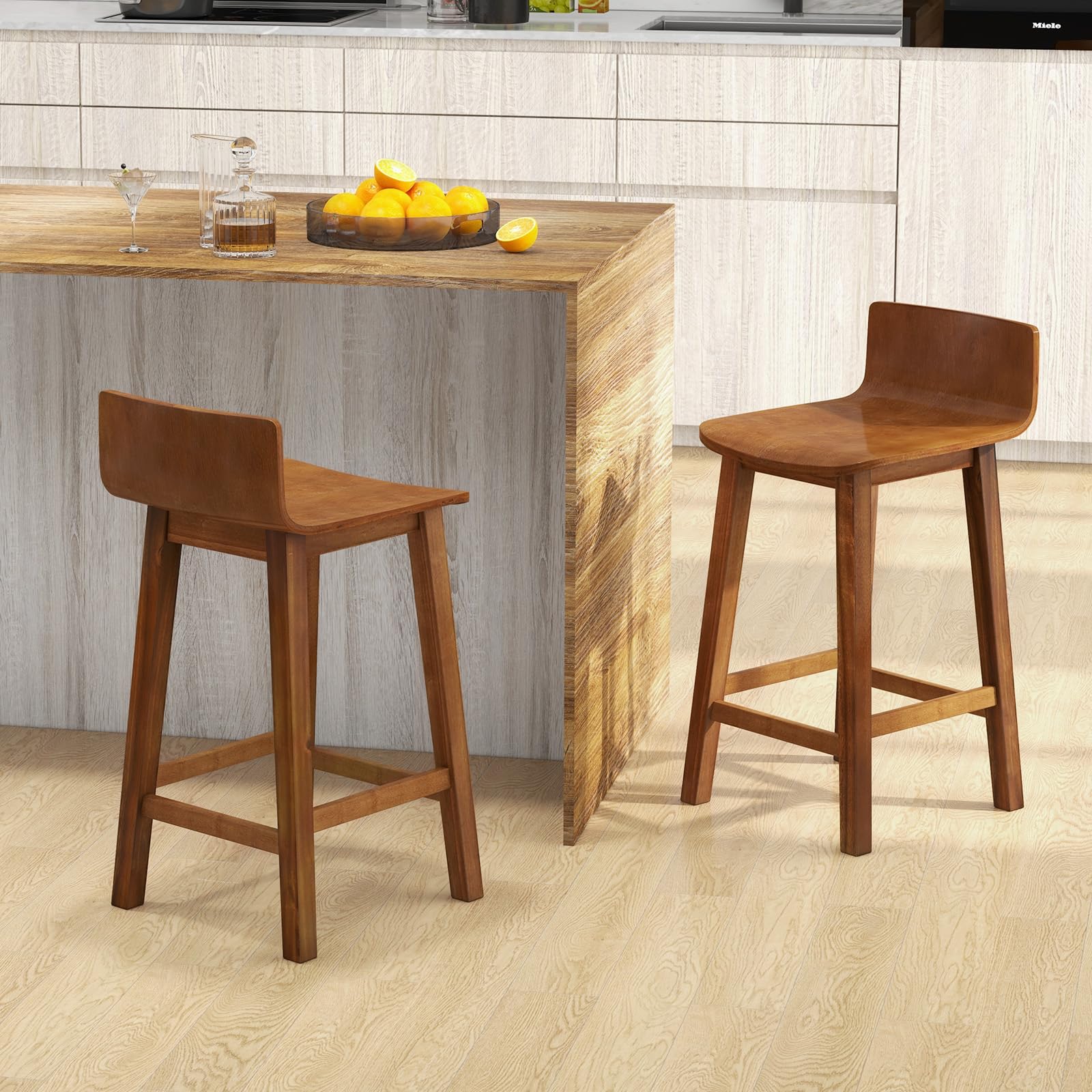 Giantex 2 or 4 Bar Stools Set with Low Back & Footrest