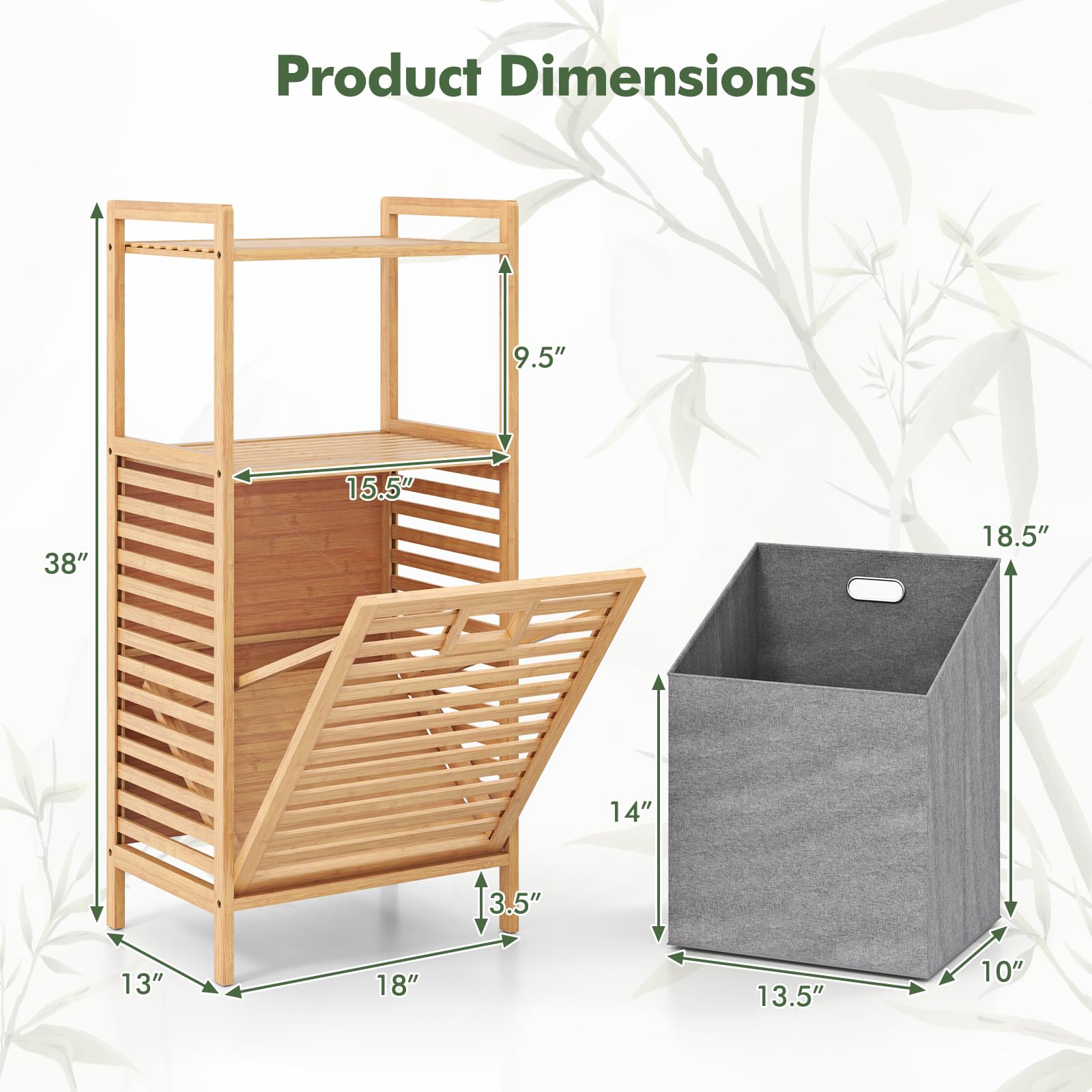 Giantex Tilt Out Laundry Hamper Bamboo Laundry Storage Cabinet with 2-Tier Storage Shelves