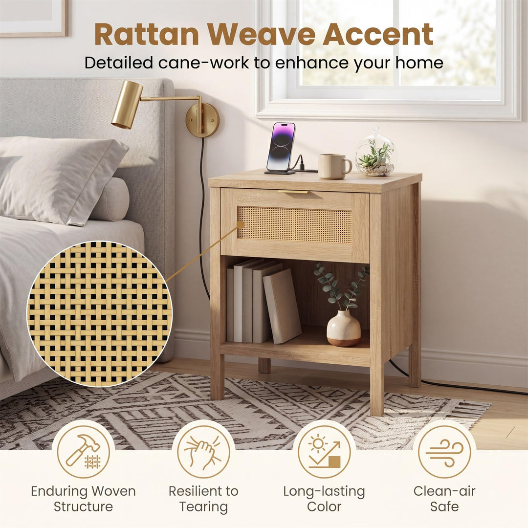 Giantex Rattan Night Stand with Drawer and Open Shelf (1/2)