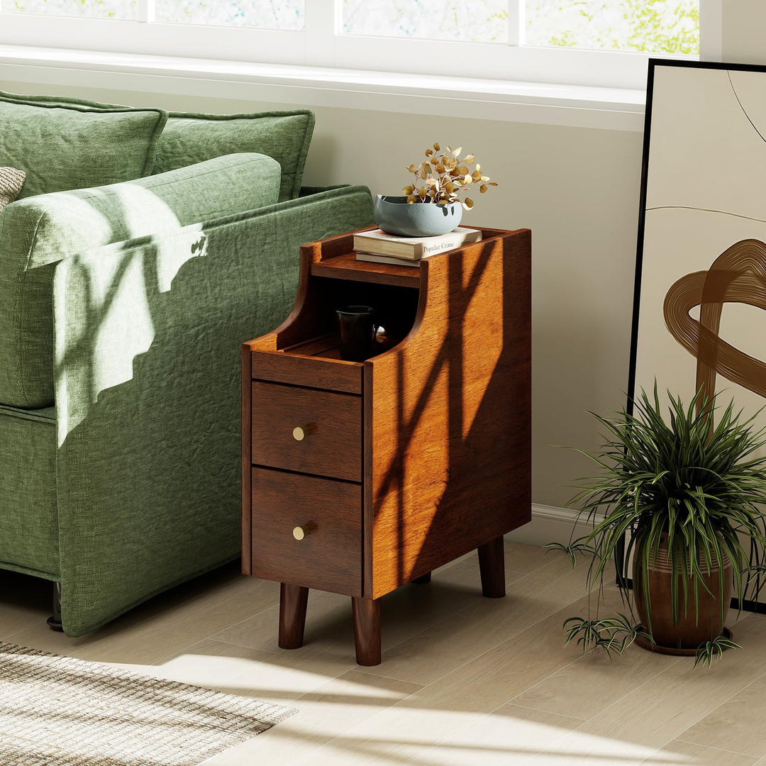 Giantex Narrow Nightstand with 2 Drawers for Small Spaces