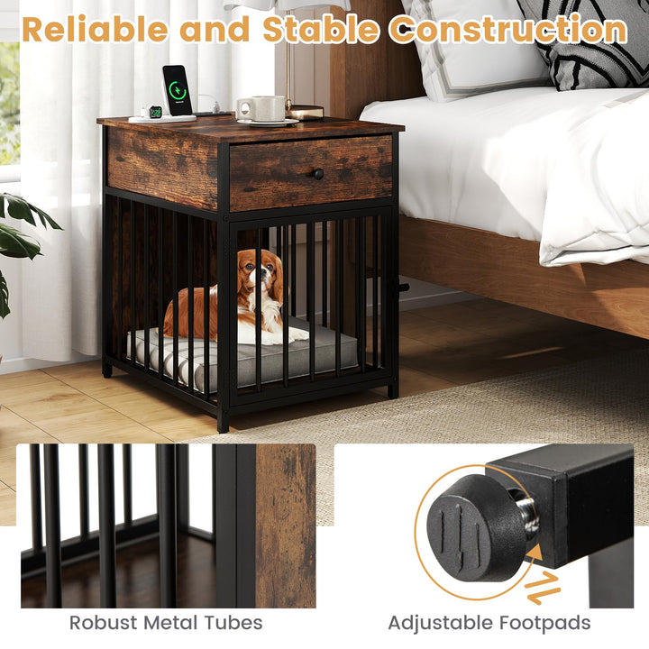 Giantex Dog Crate End Table with Charging Station
