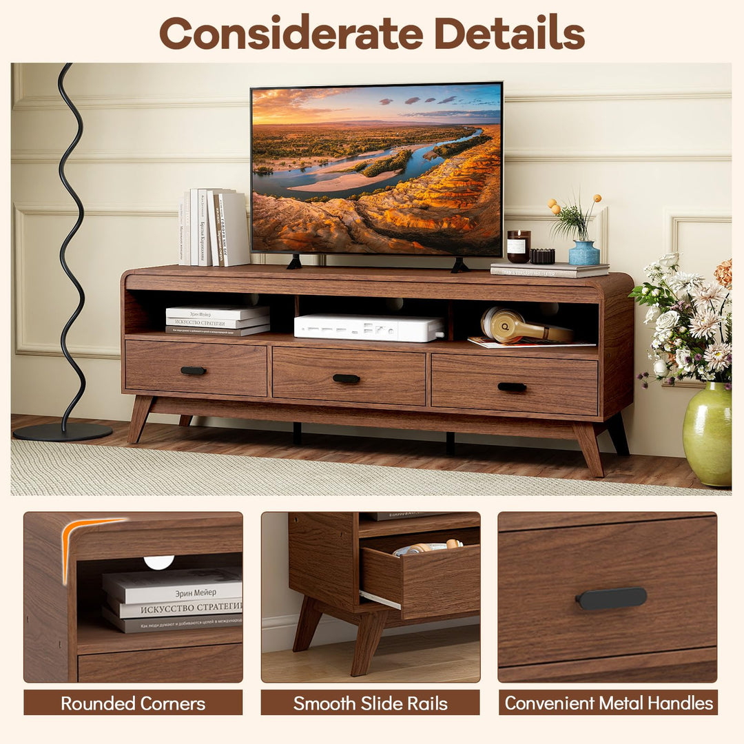 Giantex TV Stand for 60-70 Inch TV Mid-Century Modern Entertainment Center with 3 Storage Drawers