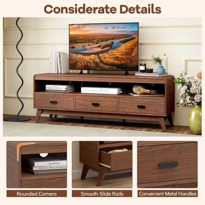 Giantex TV Stand for 60-70 Inch TV Mid-Century Modern Entertainment Center with 3 Storage Drawers