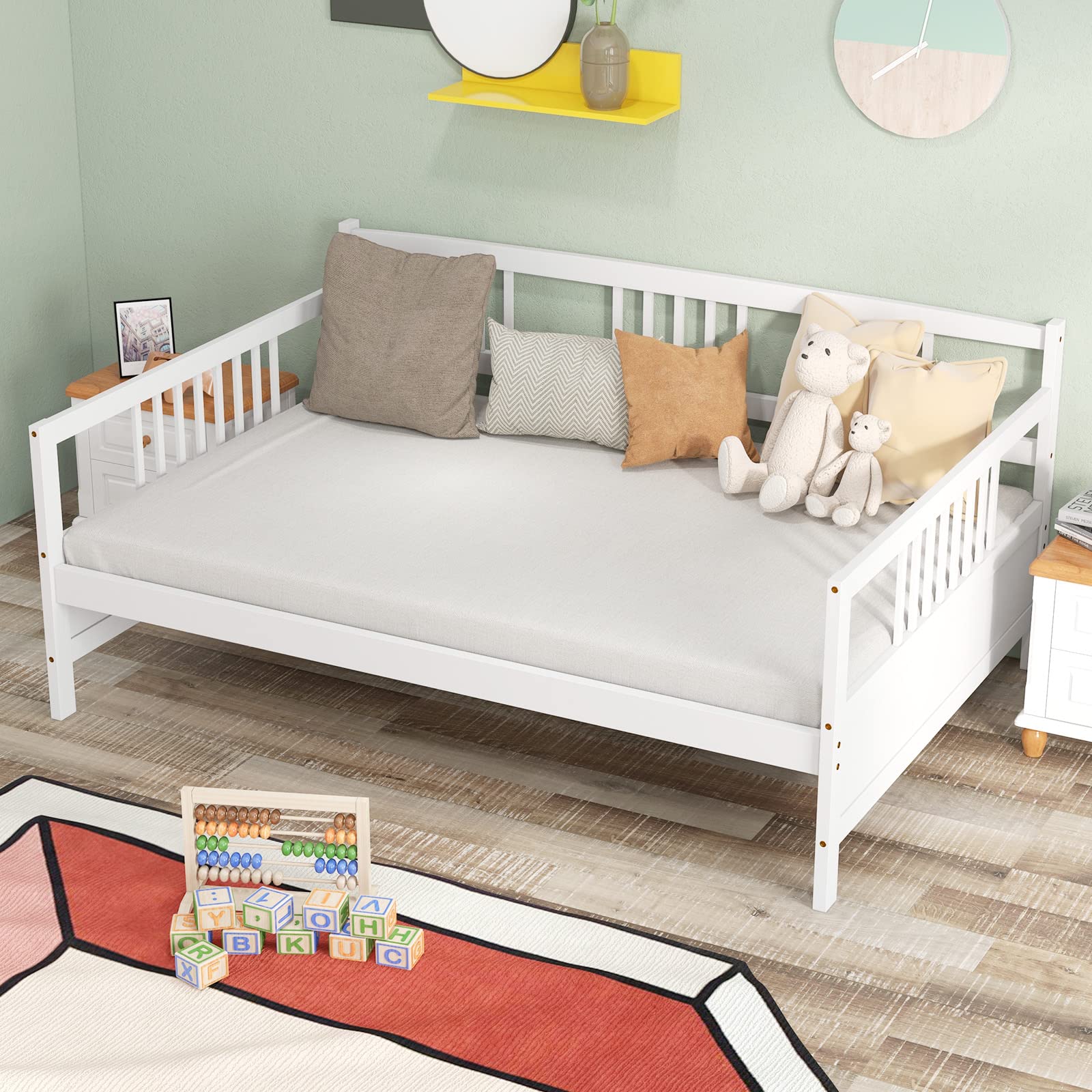 Giantex Full Size Daybed, Wooden Daybed Sofa Bed Frame with Wood Slat Support for Kids Teens (Full)