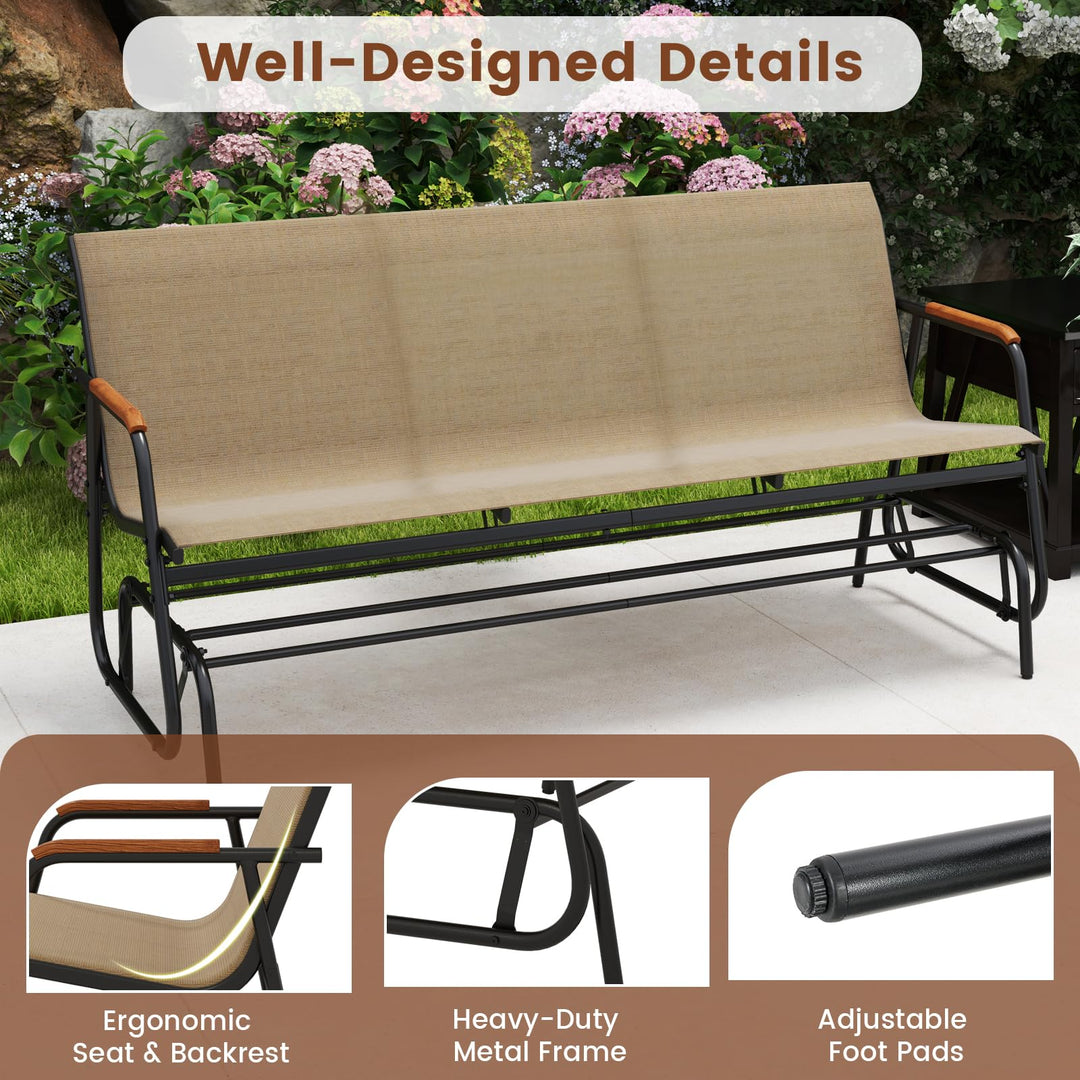 Giantex 3-Person Swing Gliding Loveseat with Curved Teak Armrests
