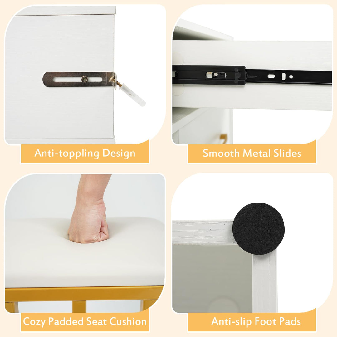 Vanity Desk with LED Mirror and Lights for Bedroom