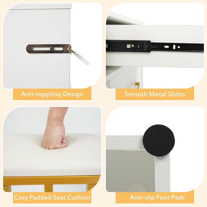 Vanity Desk with LED Mirror and Lights for Bedroom