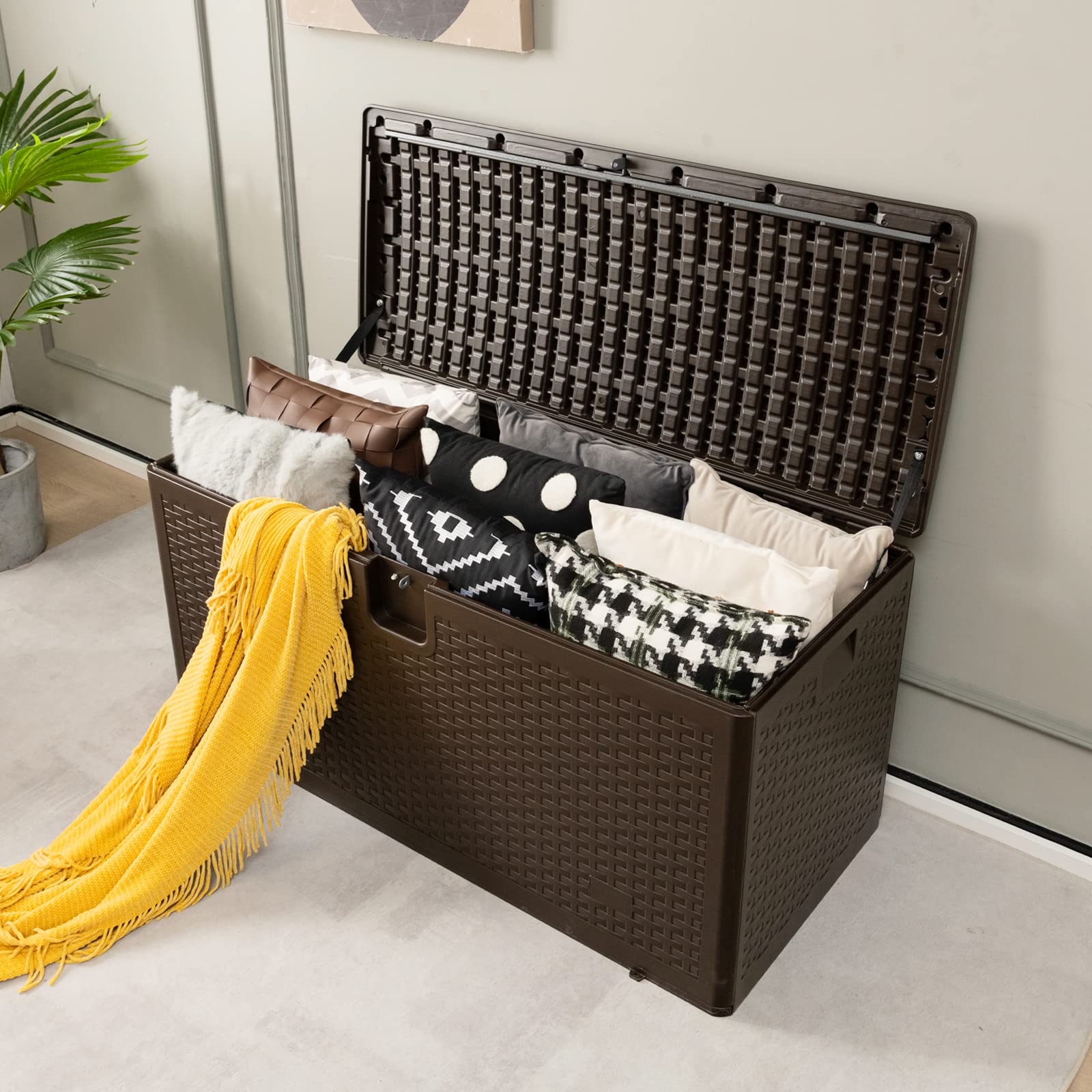 Giantex Patio Deck Box - Outdoor Storage Bin with Flip Lid, Lock Hole, Weather-resistant Package Delivery Boxes for Outside