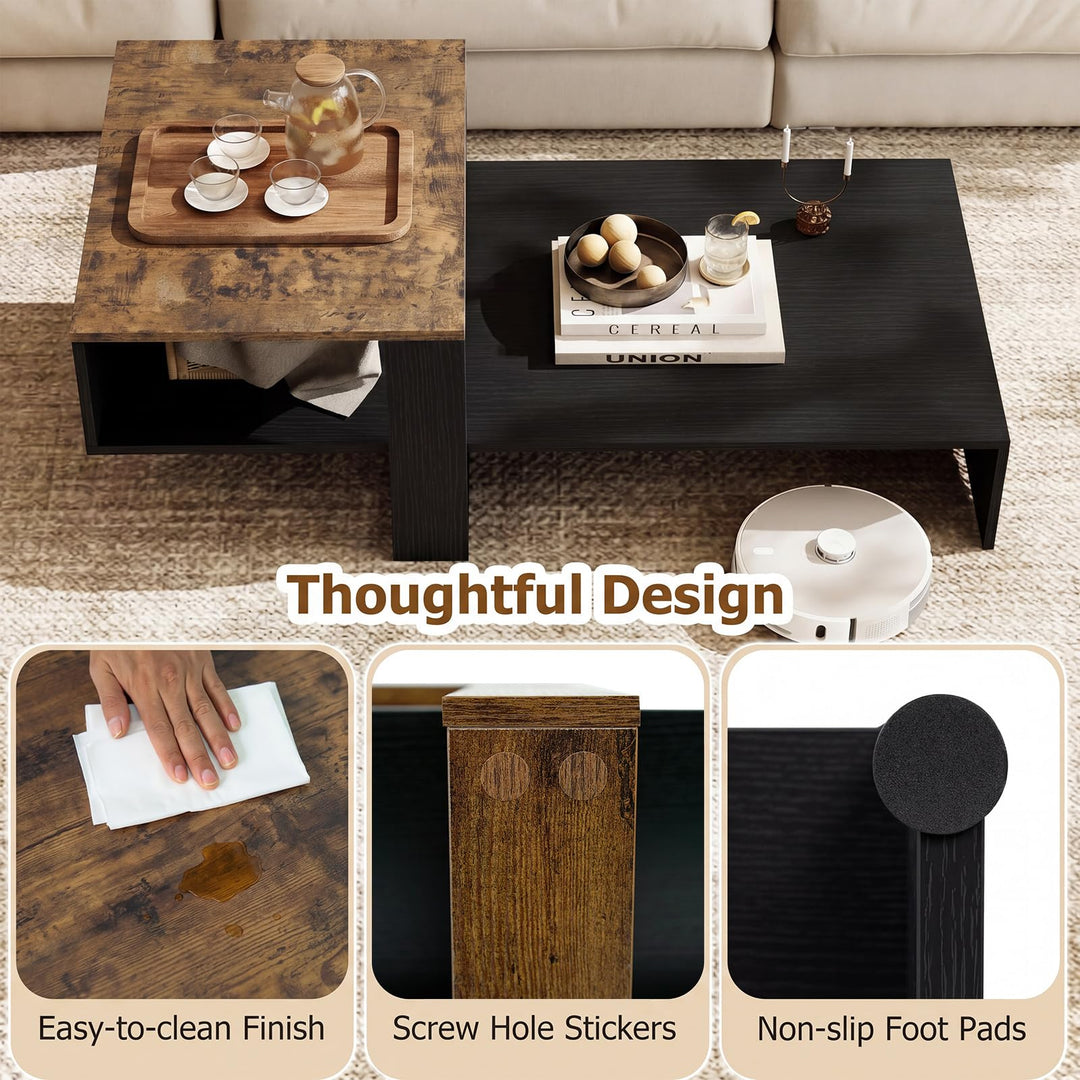 Giantex 2-Tier Coffee Table | Modern Irregular Center Table with Open Storage Shelf