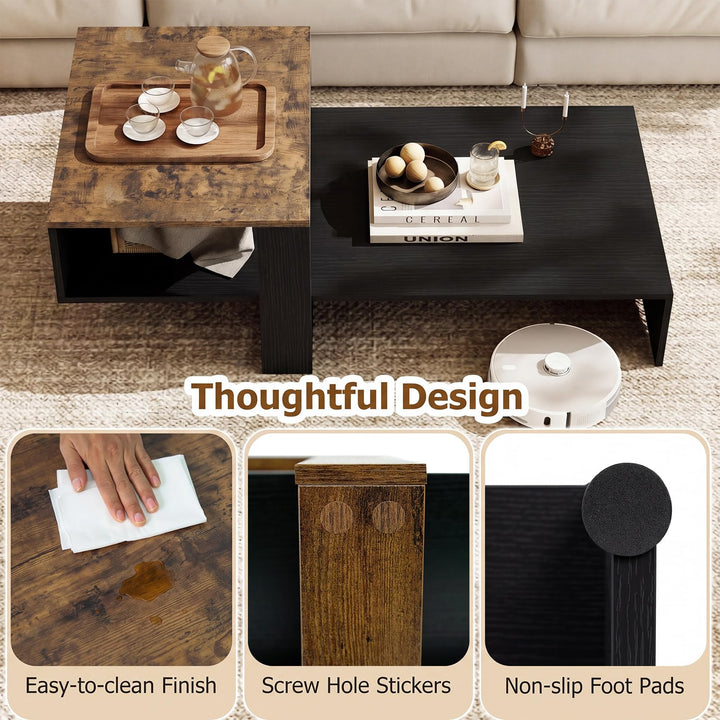 Giantex 2-Tier Coffee Table | Modern Irregular Center Table with Open Storage Shelf
