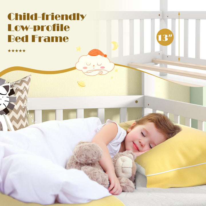 Giantex Extendable House Bed for Kids, Twin to King Daybed with Roof & Fence Rails, Wood Kids Bed Frame for Teens