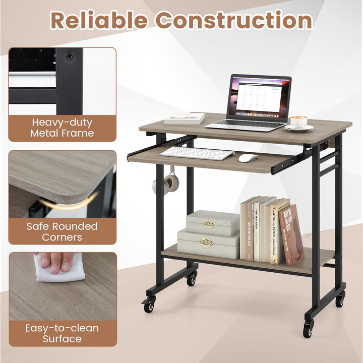 Giantex Rolling Laptop Table with Pull-out Keyboard Tray and Hooks