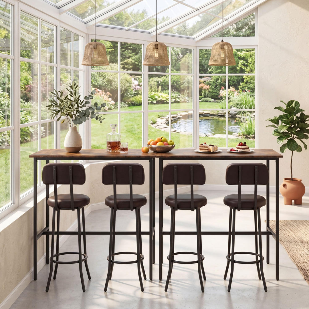 Giantex 3-Piece Bar Table and Chairs Set | Counter Height Pub Table and 2 Upholstered Stools